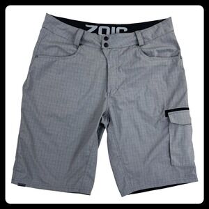 Zoic Ether Mountain Bike Shorts Men's XL Gray Check Stretch Cargo MTB Trail 12"
